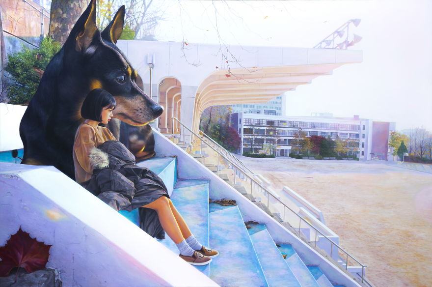 I Paint My Dog As A Giant To Show How Big Of A Part In My Life He Is