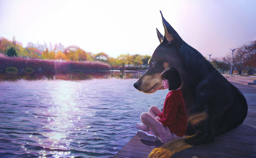 I Paint My Dog As A Giant To Show How Big Of A Part In My Life He Is I Paint My Dog As A Giant To Show How Big Of A Part In My Life He Is