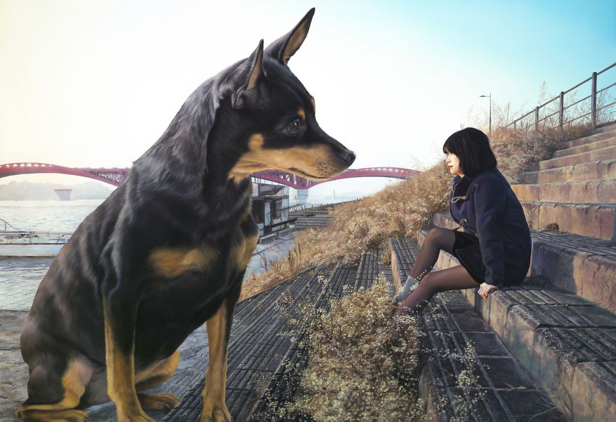 I Paint My Dog As A Giant To Show How Big Of A Part In My Life He Is