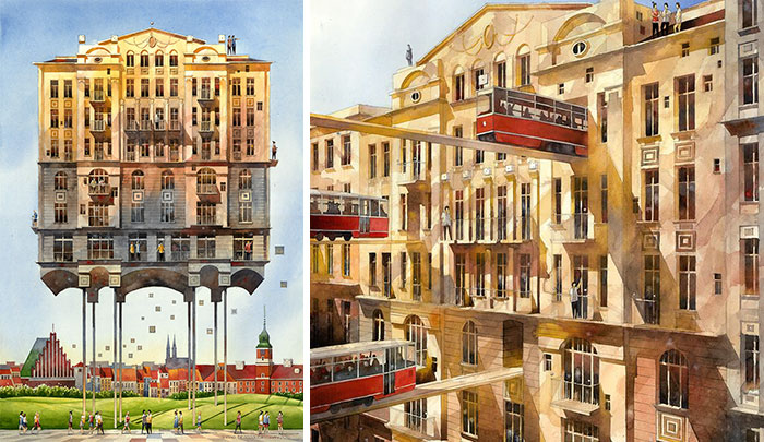 Artist From Poland Nostalgic For 19th Century Warsaw Recreates It In Watercolour