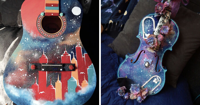 I Use Musical Instruments As Canvases For My Painted Creations