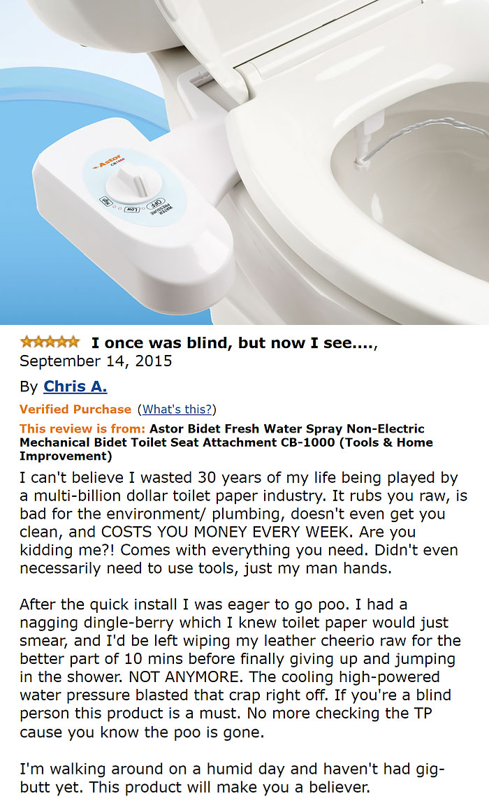 Fresh water device near a toilet and a comment 