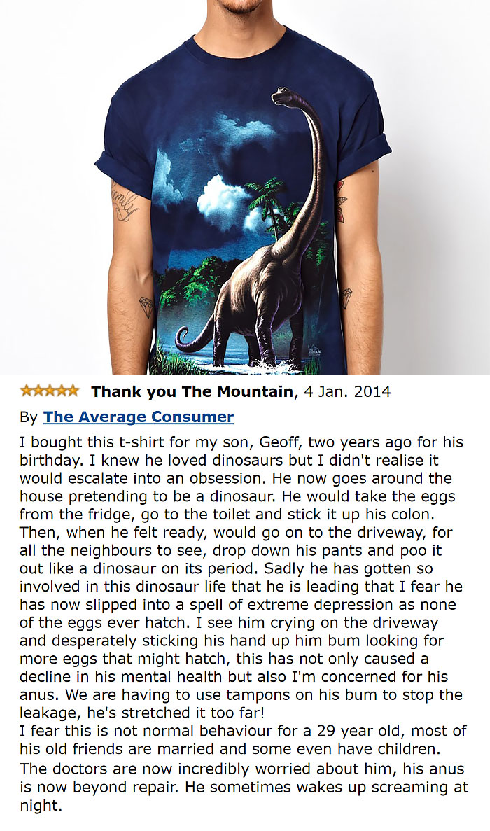 Man wearing dinosaur outside t-shirt 