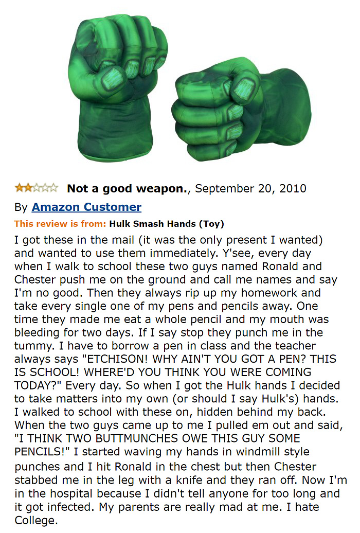 Two green Hulk fists and a comment 