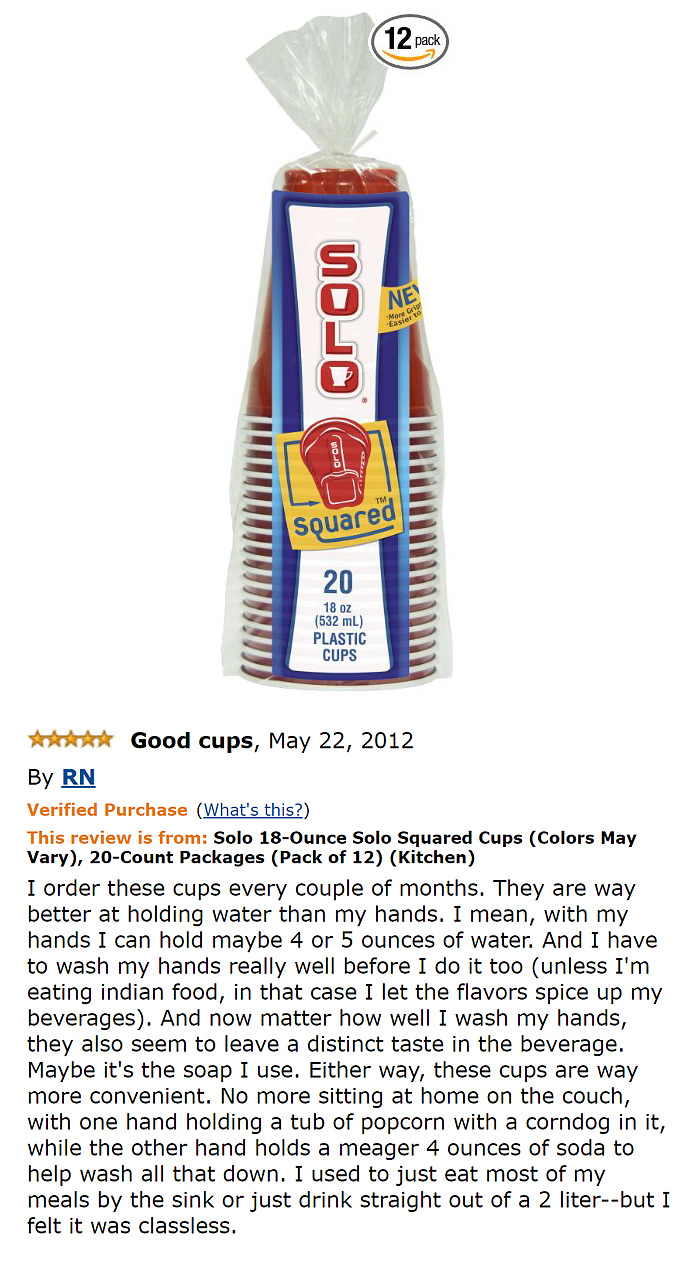 Twelve pack of red plastic cups and a comment 