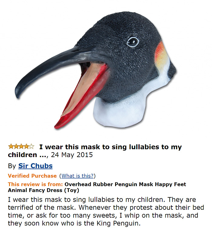 Massive silicone penguin head and a comment 