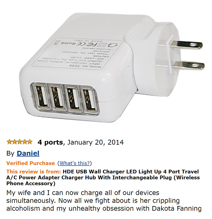 Wall charger with four USB ports and a comment 