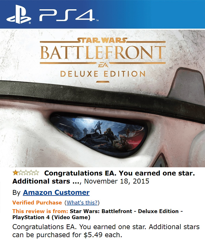 Star Wars: Battlefront - Deluxe Edition - Playstation 4 game cover and a comment 