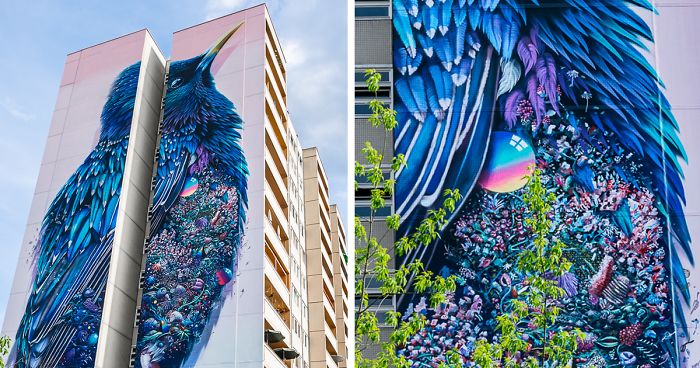Giant Starling Mural In Berlin Filled With Tons Of Tiny Surprises