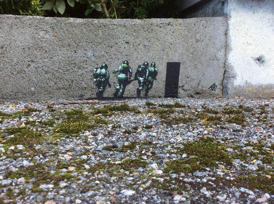 1 Of Six Different Coloured Platoons Painted Around The Place