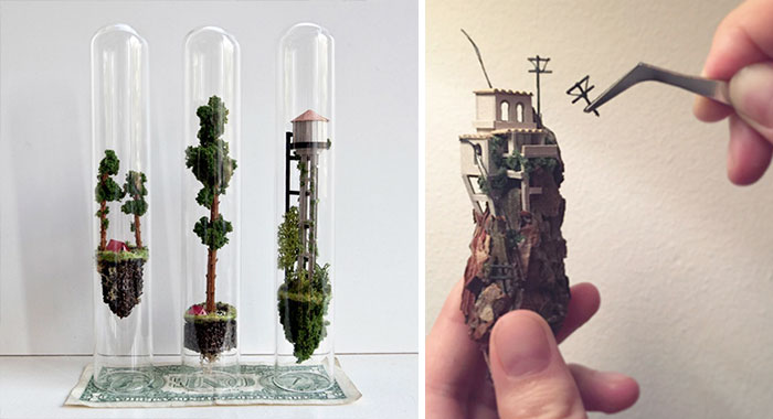 Artist Creates Incredibly Tiny Floating Worlds Inside Glass Test Tubes