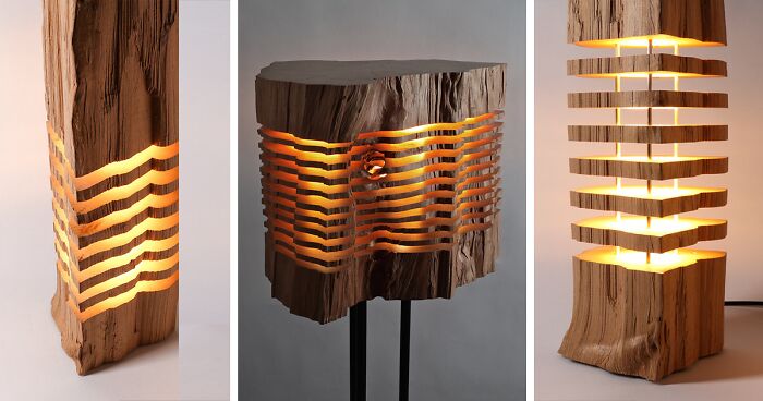 Sliced Lamps Made From Real Firewood Show The Beauty Of Simple Things
