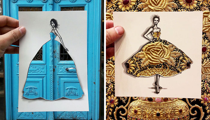 Fashion Illustrator Uses Clouds And Buildings To Complete His Dress Designs