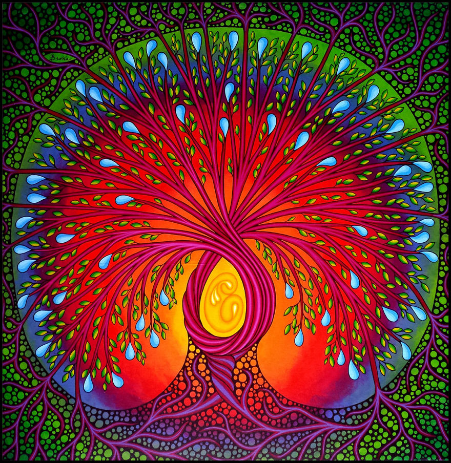 Tree Of Life By Broňa Wingell, 38x38', Acrylic On Canvas