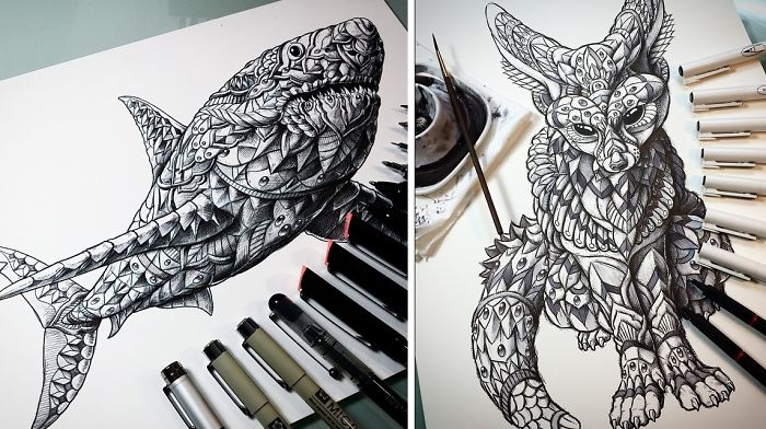 Ornate And Intricate Animal Drawings