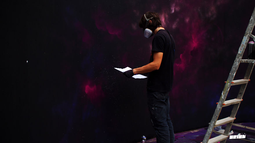 I Painted A 180° Panoramic Mural As A Tribute Celebrating The 39th Anniversary Of Nasa's Voyager 1 Spacecraft