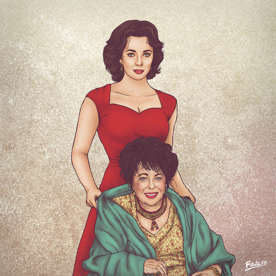 Before & After: Illustrations Of Female Celebrities With Their Younger Selves