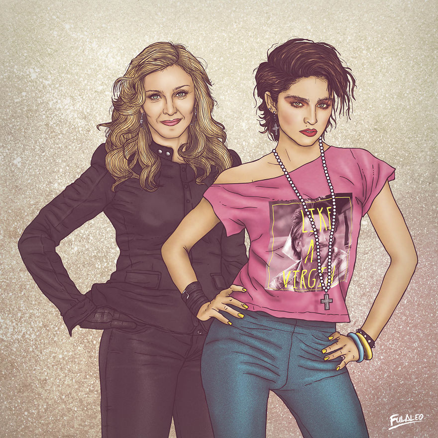 Before & After: Illustrations Of Female Celebrities With Their Younger Selves