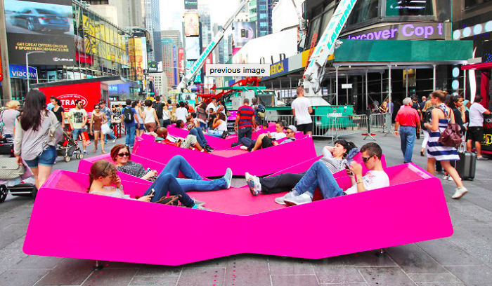 X- Shaped Loungers In Times Square, Nyc