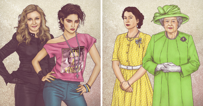 Before & After: Illustrations Of Female Celebrities With Their Younger Selves