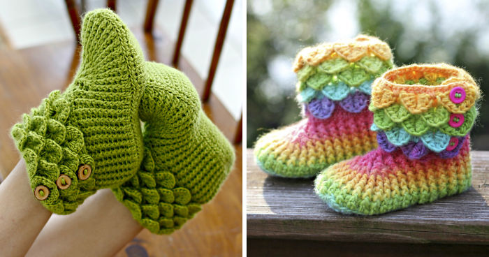 Dragon Slippers With Crochet Scales To Keep Your Toes Warm Because Winter Is Coming