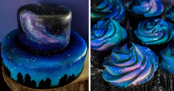 I Was Asked To Make A Galaxy Themed Cake And Cupcakes For A Wedding