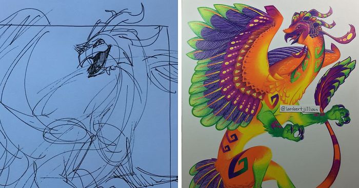 I Spent 32 Hours Creating A Colored Pencil Barn Owl Dragon Inspired By Oaxacan Woodcarvings