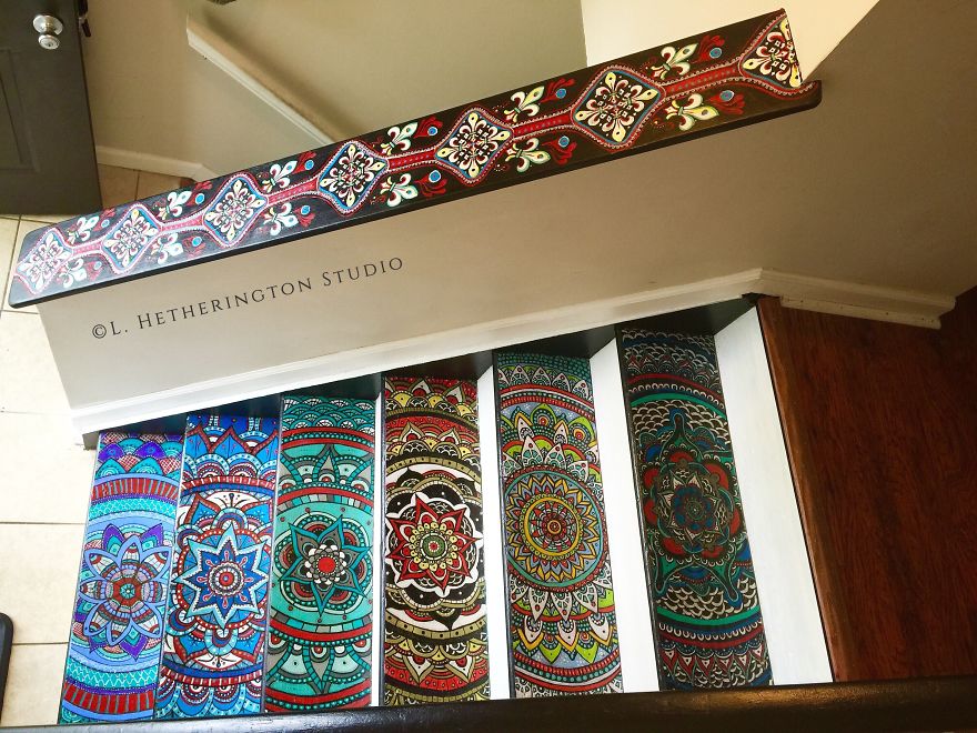 I Turned My Boring Stairs Into A Colorful Mandala