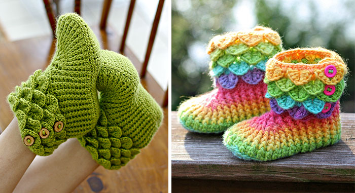 Dragon Slippers With Crochet Scales To Keep Your Toes Warm Because Winter Is Coming