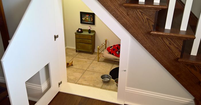 This Woman Built Her Dog A Bedroom Under The Stairs And The Details Are Impressive