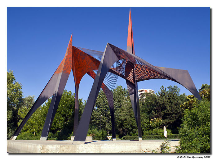 Iron Sculpture Septenarius Near Danube River, Galati, Romania