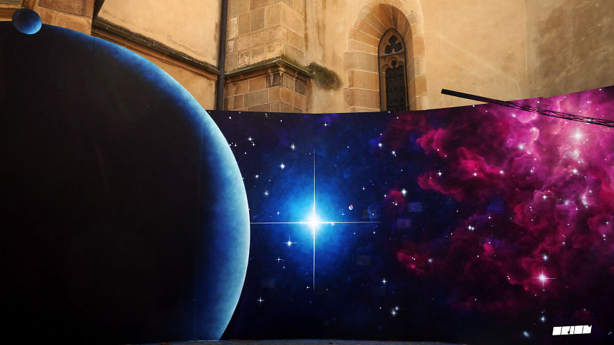 I Painted A 180° Panoramic Mural As A Tribute Celebrating The 39th Anniversary Of Nasa's Voyager 1 Spacecraft I Painted A 180° Panoramic Mural As A Tribute Celebrating The 39th Anniversary Of Nasa's Voyager 1 Spacecraft