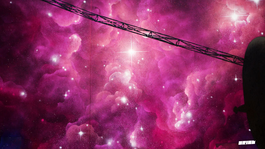 I Painted A 180° Panoramic Mural As A Tribute Celebrating The 39th Anniversary Of Nasa's Voyager 1 Spacecraft