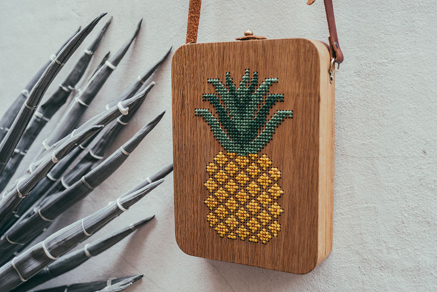 Wearable Wooden Bags That I Cross-Stitch With Nature Patterns Wearable Wooden Bags That I Cross-Stitch With Nature Patterns