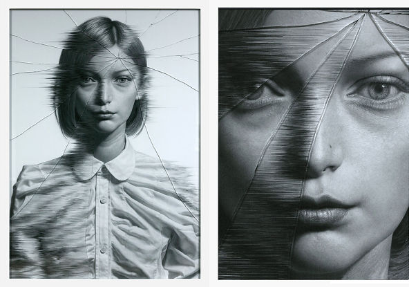 The Cracked Portrait, Pencil Drawing And Glass