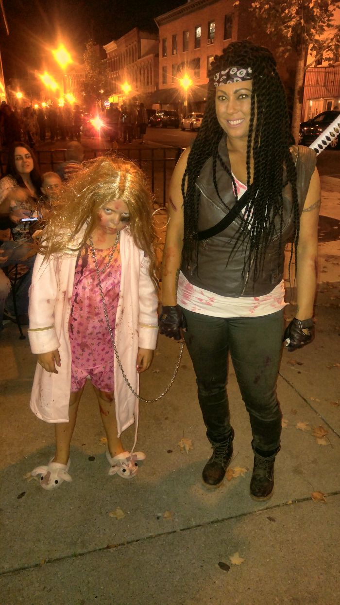 Michonne And My Niece As The Bunny Slipper Zombie From The Walking Dead