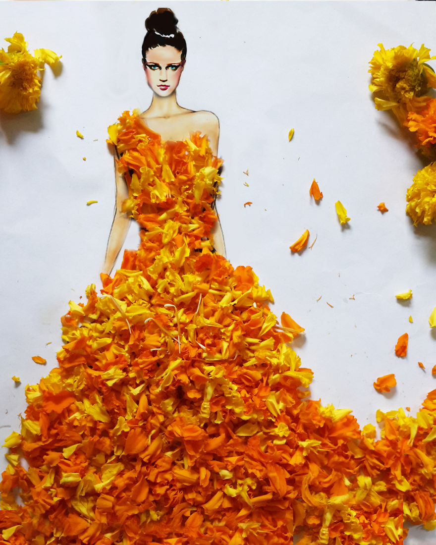 I Create Stunning Couture Gowns And Dresses By Adding Flowers To My Drawings
