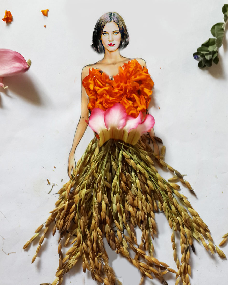 I Create Stunning Couture Gowns And Dresses By Adding Flowers To My Drawings