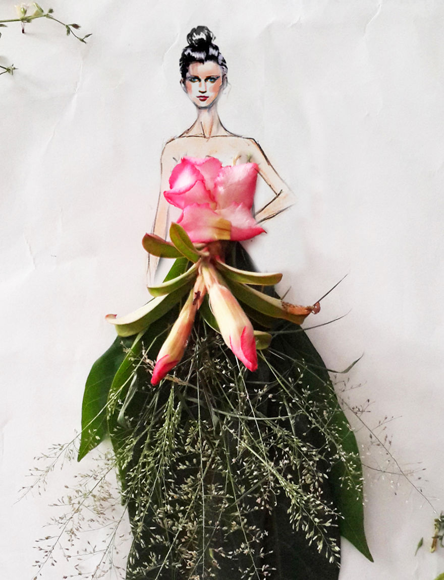I Create Stunning Couture Gowns And Dresses By Adding Flowers To My Drawings
