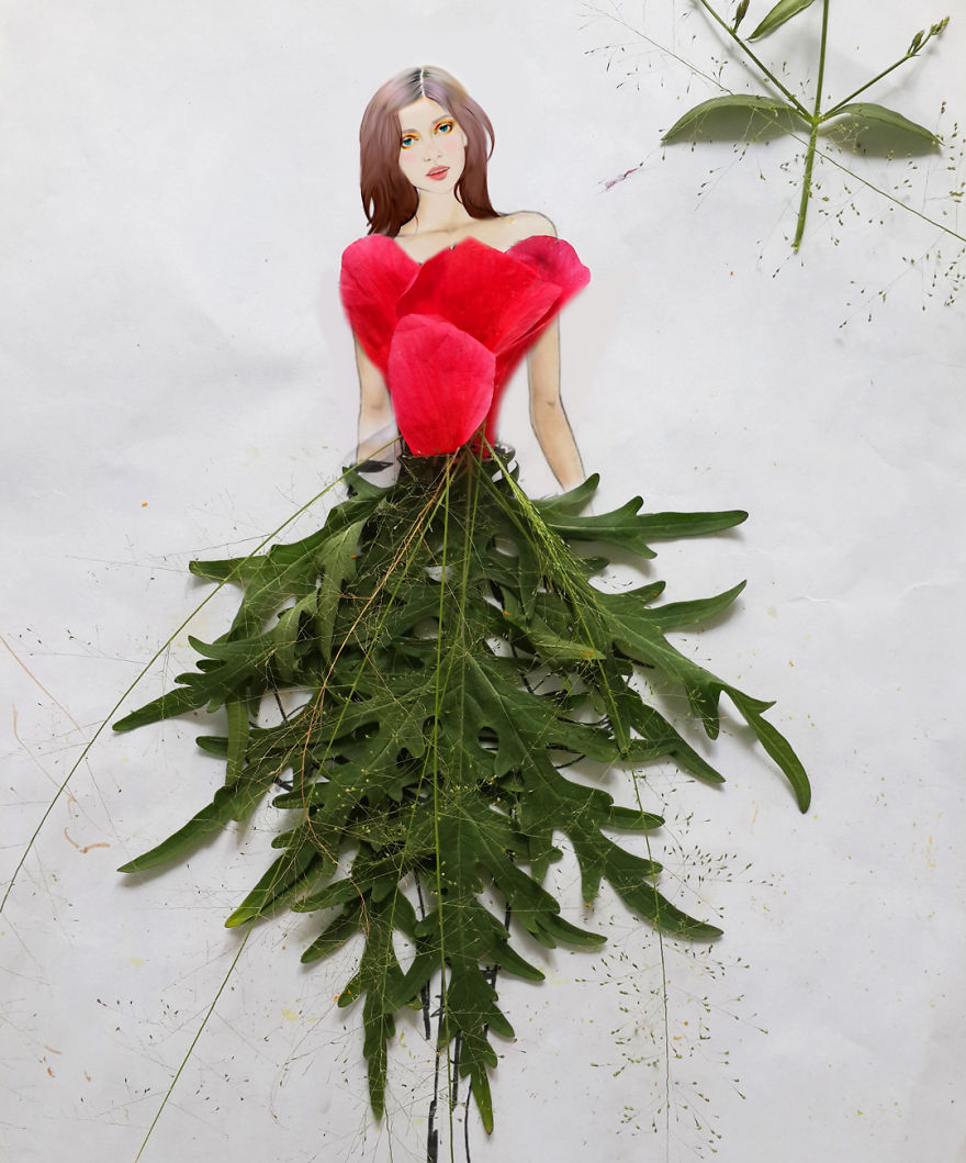 I Create Stunning Couture Gowns And Dresses By Adding Flowers To My Drawings