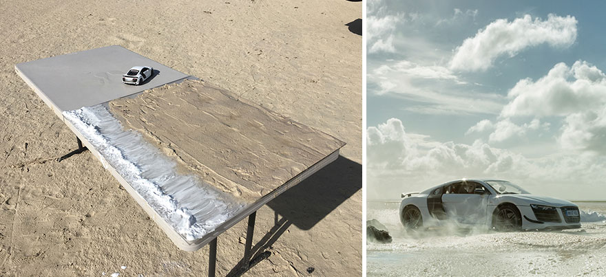 Audi Asks Photographer To Photograph Their $160,000 Sports Car, He Uses $40 Miniature Toy Car Instead Audi Asks Photographer To Photograph Their $160,000 Sports Car, He Uses $40 Miniature Toy Car Instead