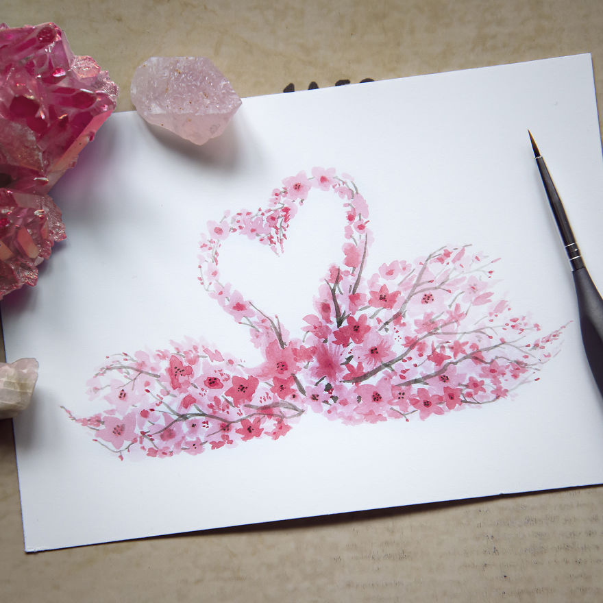 I Watercolor Cherry Blossom Animals