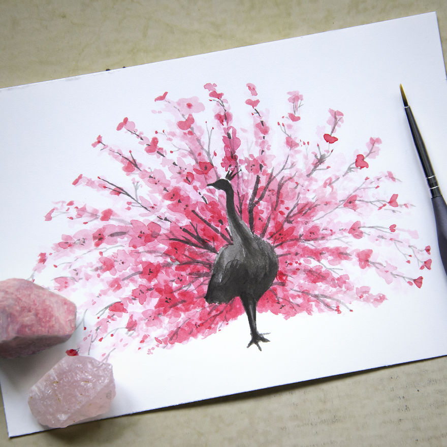 I Watercolor Cherry Blossom Animals