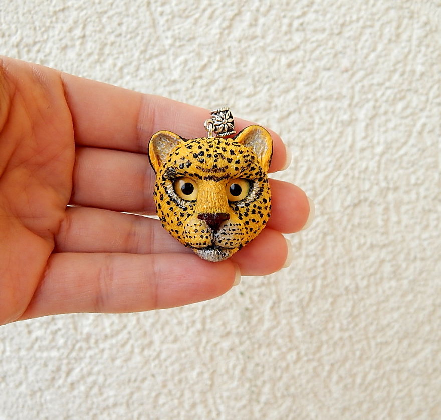 I Made This Leopard Head Pendant Out Of Clay