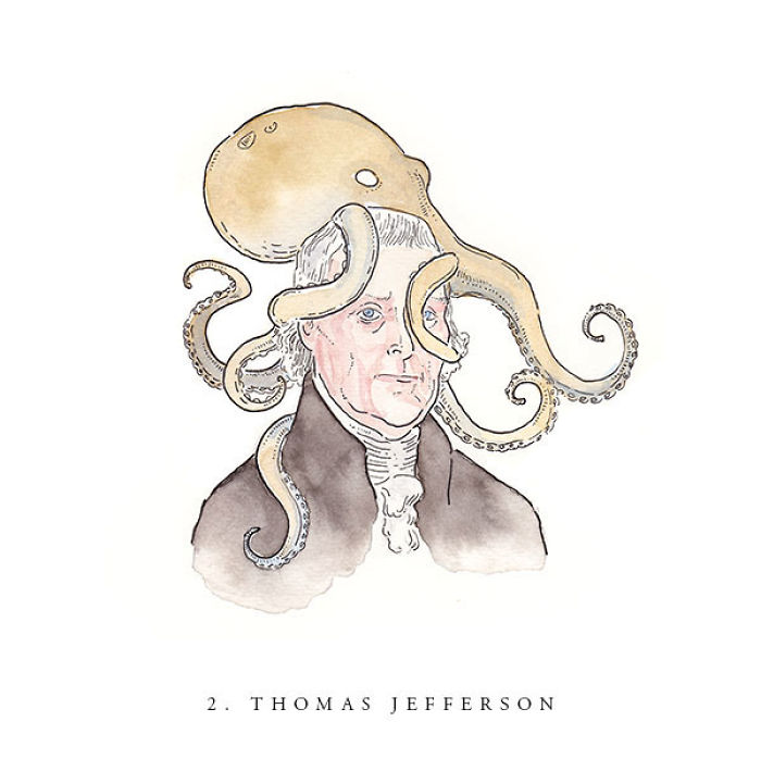 I Drew Portraits Of Every U.S. Vice President With An Octopus On His Head