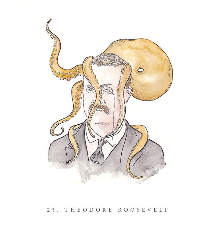 I Drew Portraits Of Every U.S. Vice President With An Octopus On His Head