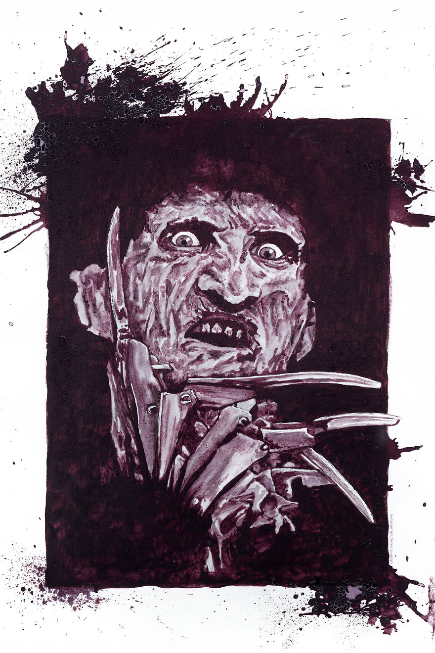 I Used Wine To Paint These Slasher Film Tributes I Used Wine To Paint These Slasher Film Tributes