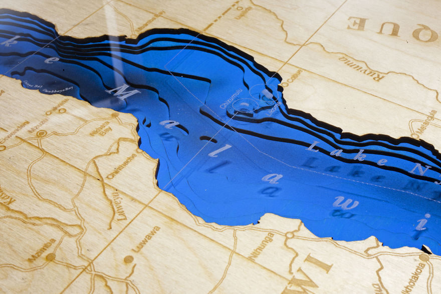 3D Laser Engraved Lake Maps From Wood And Aluminium