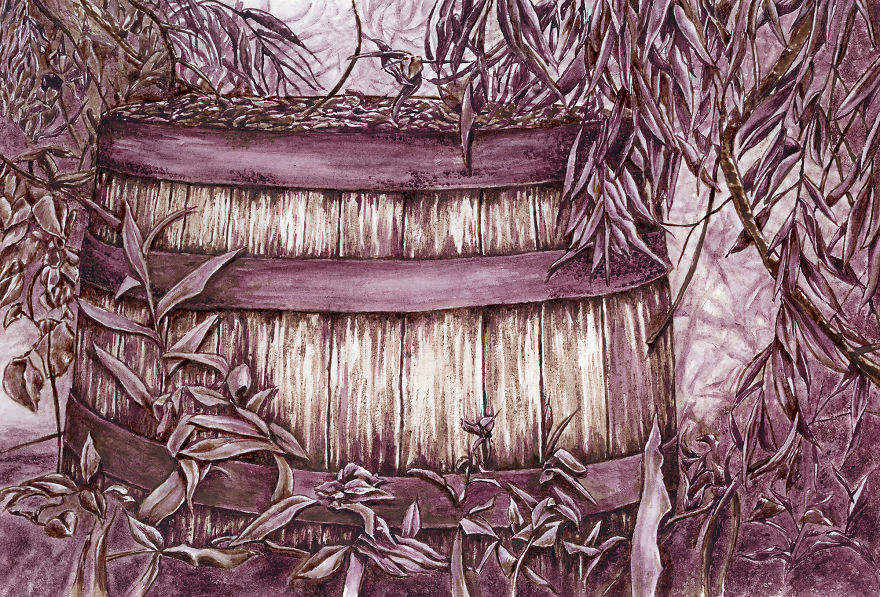 Wine Barrel. Wine: Baco Noir, Pinot Noir, Pinot Meunier