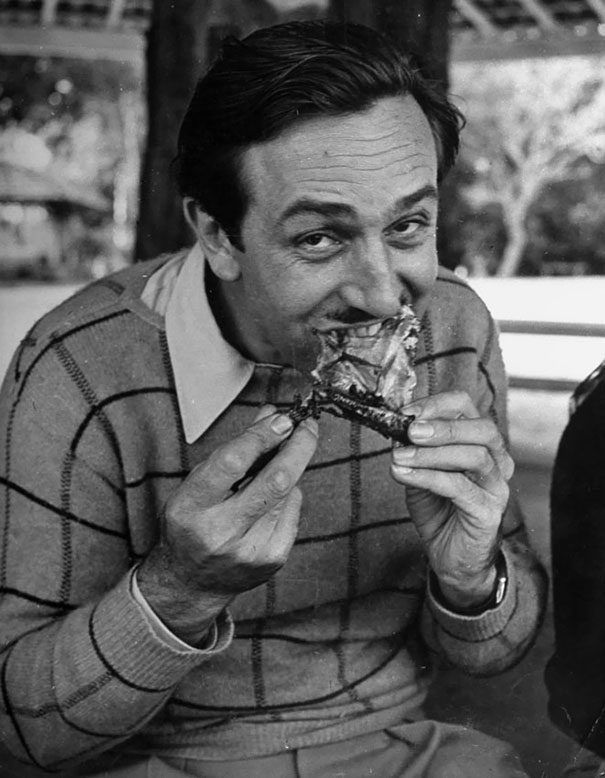 Young Walt Disney Eating Chicken In The 40's